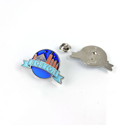 kaufen Einzigartiges Design Enamel City Promote Pin Badge mit Offset-Druck und Silber Sandblasting Material Online-Herstellung