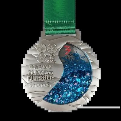Flow Glitter-Medaillen Globe-Medaille Design Runde Form mit Arcylic Box