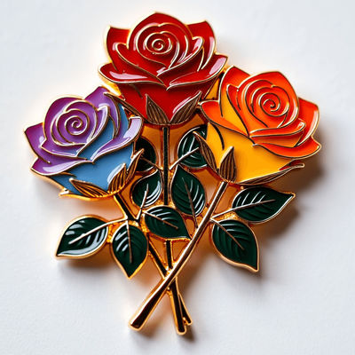 Zinklegierung Rose Bouquet Kühlschrankmagnet mit metallischen Blättern