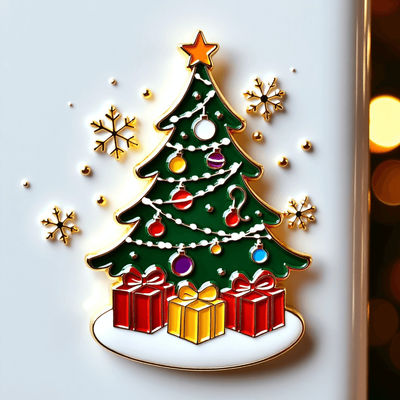 Magnet für Weihnachtsbäume mit Schneeflocken und Geschenken
